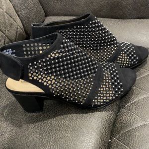 Black dress sandals with silver beads